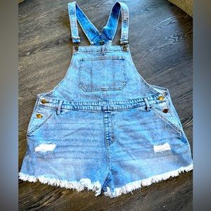 Denim Raw Hem Overalls 1X/2X